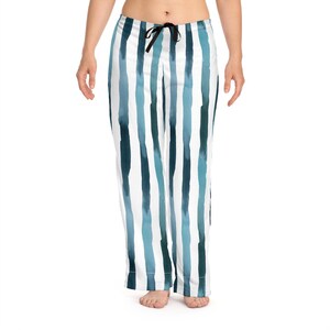 Blue & White Water Color Striped Pattern Women&#39;s Pajama Pants