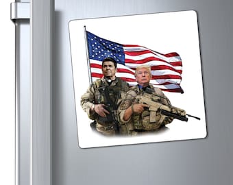 Presidential Soldiers: Donald Trump & Ron USA Flag Magnet
