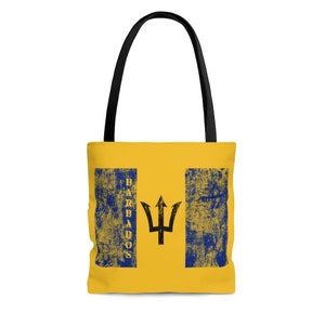 Barbados Flag Bajan Heritage Distressed Trident Tote Bag