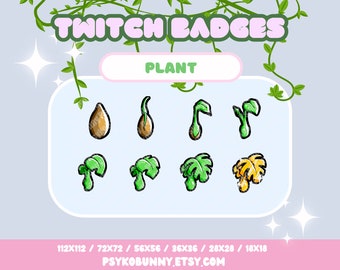 Kawaii Monstera Pflanzen Sub/Bit Badges - Twitch, Stream Dekor, Cottagecore Ästhetik, Digitale Aufkleber, Pflanzen Overlay