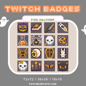 16x Orange Witch Halloween Twitch Sub Badges Pack - Sub Rewards, Stream Decor, Digital Stickers, Cute Pixel Art Aesthetic - Retro 8bit Theme