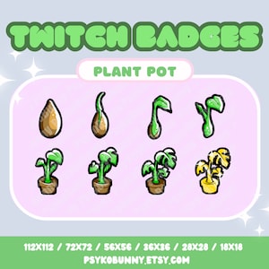 Kawaii House Plant Sub/Bit Badges - Twitch Cute Green Gold