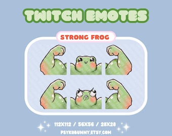 Funny Strong Frog Emotes Cute - Twitch Discord Youtube / Muscles / Flexing / Green / Blushing / Digital Stickers, Buff