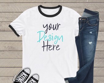 Download Ringer White Black T-Shirt Flat Lay Mockup - Digital ...
