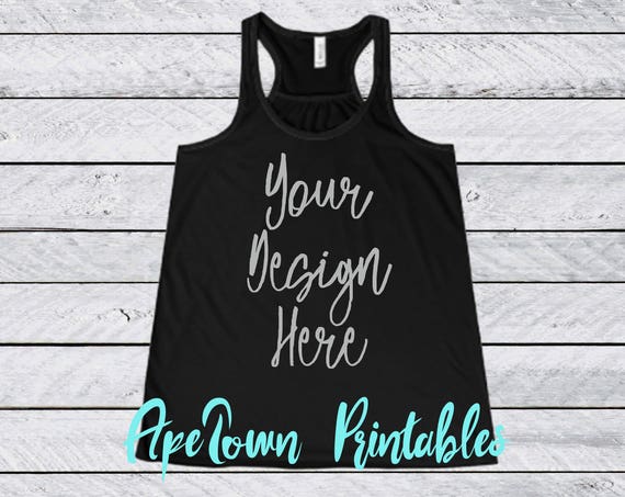 Black Canvas Tank Top T-Shirt Flat Lay Mockup Black Canvas Tank Top T-Shirt Flat Lay Mockup