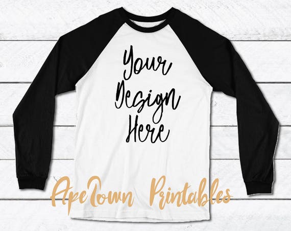 Download Raglan Black White Ls Long Sleeve T-Shirt Flat Lay - Marry ...