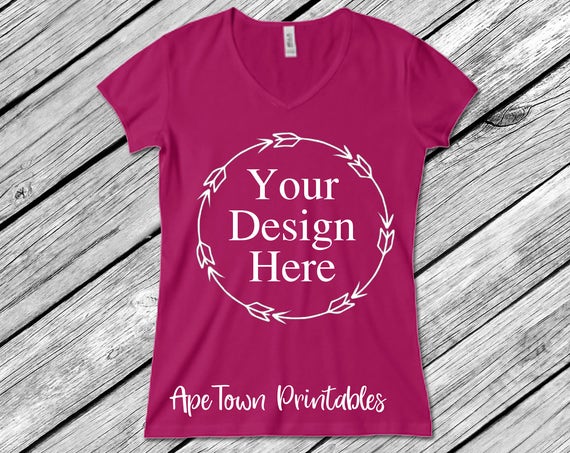 Download Free Pink Vneck Vneck T-Shirt Flat Lay Mockup Digital (PSD ...