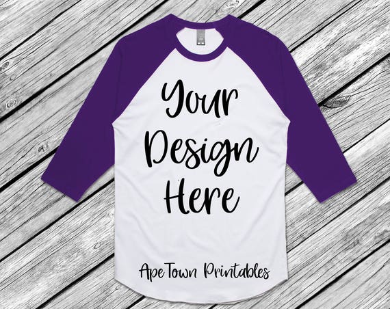 Download Raglan Purple White 3 4 Sleeve T-Shirt Flat Lay Mockup - Cream Jar Mockup PSD Free Download