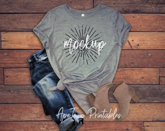 Download Free Shirt mock up - bella canvas - Unisex - Digital JPG Download - Grey - B6400 - Short Sleeve T-Shirt - Shirt Flat Lay - Mockup PSD Template