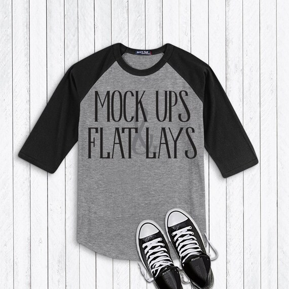 Download Free Raglan Black Grey 3 4 Sleeve T-Shirt Flat Lay Mockup ...