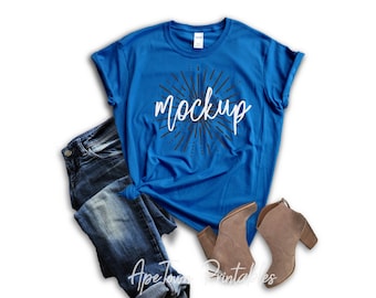 Download Gildan 2000 Ladies Women S Digital Jpg Download Royal Blue Blank Short Sleeve T Shirt Shirt Flatlay Mockup Clothing Mock Up Beer Koozie Mockup Psd All Free Mockups