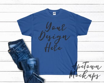 Download Royal Blank Shirt Mock Up | Gildan 200 2000 | Wood ...