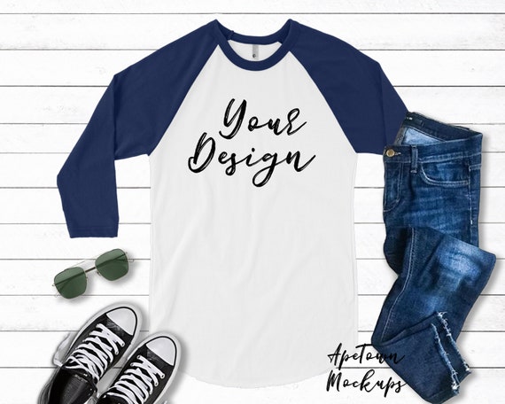 White And Navy Blank Raglan Mockup Bb453 American