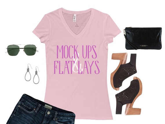 Vneck Bella  Canvas 6005 Pink Outfit