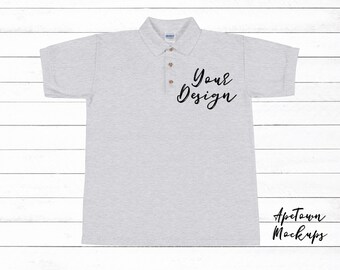 Download Sport Grey polo Blank Shirt Mock Up | Gildan | Wood ...