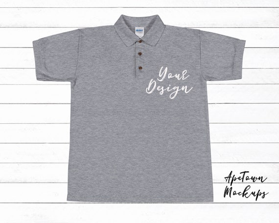Download Heather Grey Polo Blank Shirt Mock Up Gildan - All Free ...