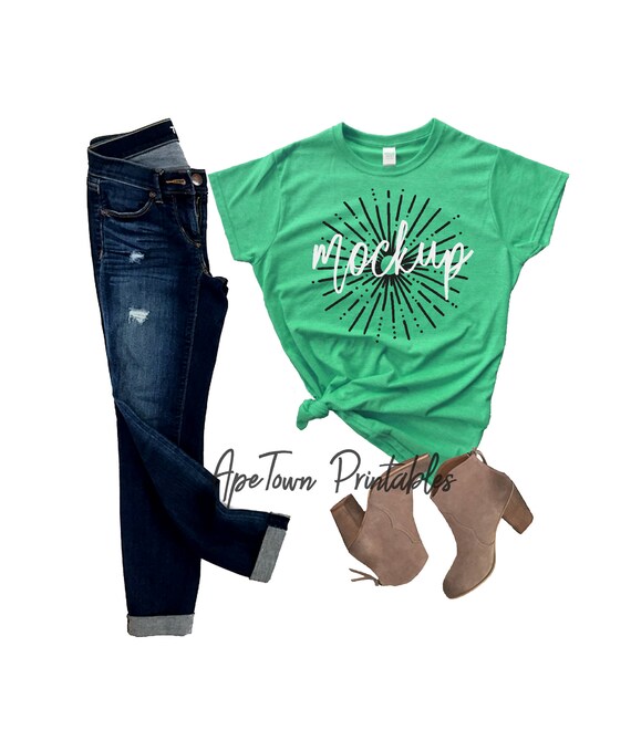 Blank Green T-Shirt Apparel Mockup Fashion Styled Photography