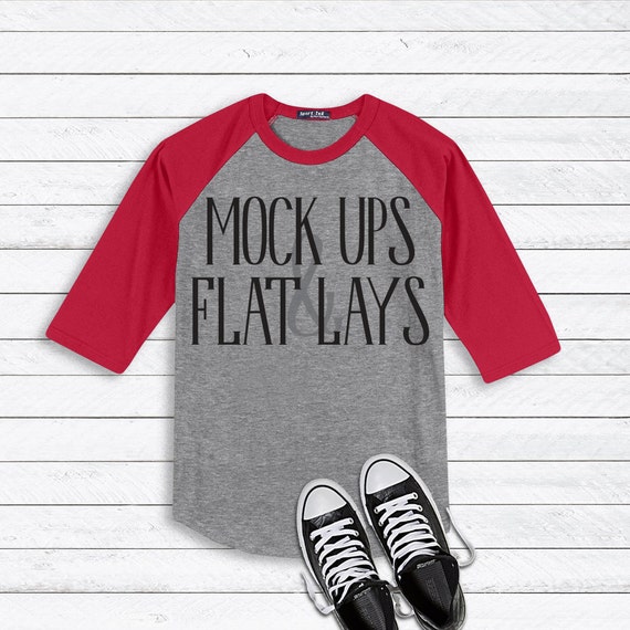 Download Raglan Red Grey 3 4 Sleeve T-Shirt Flat Lay Mockup - A4 ...