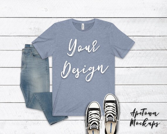 Bella  Canvas 3001 Heather Blue Outfit