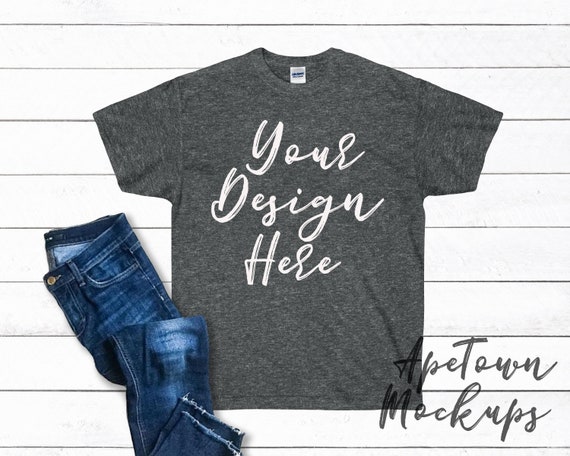 Download Dark Heather Blank Shirt Mock Up Gildan 200 - Psd Mockup ...