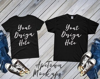 Download Couple Family Sibling Mock-up - Black Blank - Short Sleeve ...