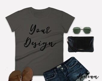 Download Free Shirt Mockup - Anvil 880 tshirt - Digital JPG Download - Smoke - Styled T-Shirt glasses outfit - FlatLay - svg clothing mock up PSD Template