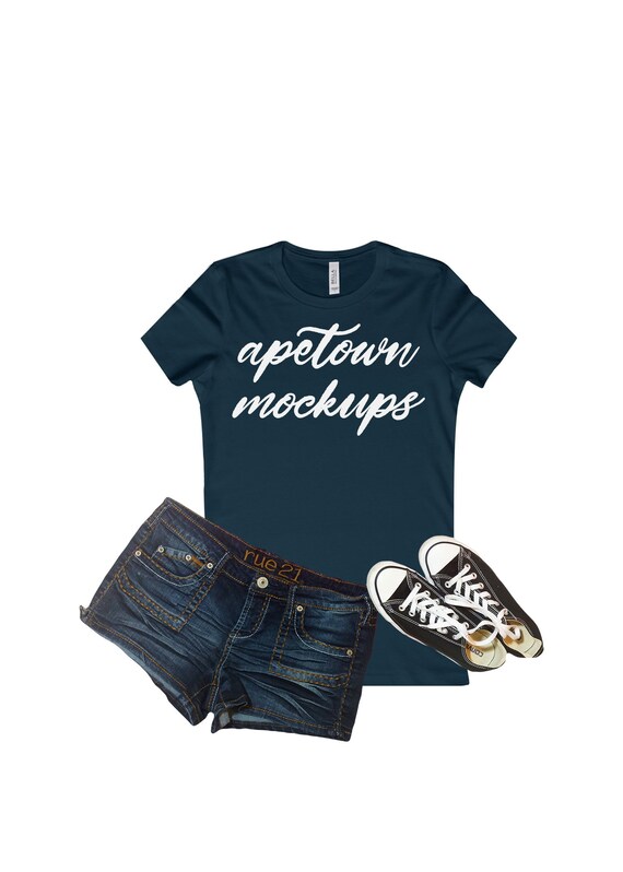 Download Blank Tee Bella Canvas 6004 Navy - Realistic T-Shirt Mockup Psd | All Free Mockups