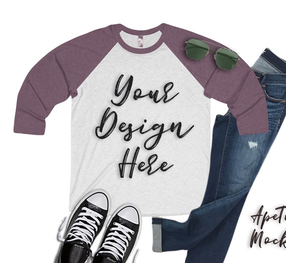 Download Next Level 6051 Raglan 3 4 Sleeved Mockup Flatlay - Psd ...