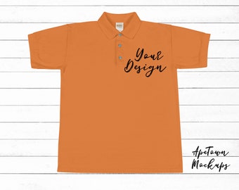Download Orange polo Blank Shirt Mock Up | Wood Background | men's ...