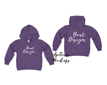 Download Free Purple Gildan 18500B toddler front back hoodie Blank Mock Up | White Background | Mockup | Shirt Flat Lay | svg mockup digital PSD Template