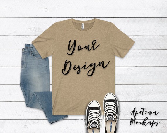 Download Bella Canvas 3001 Heather Tan Outfit | Free Mockups ...
