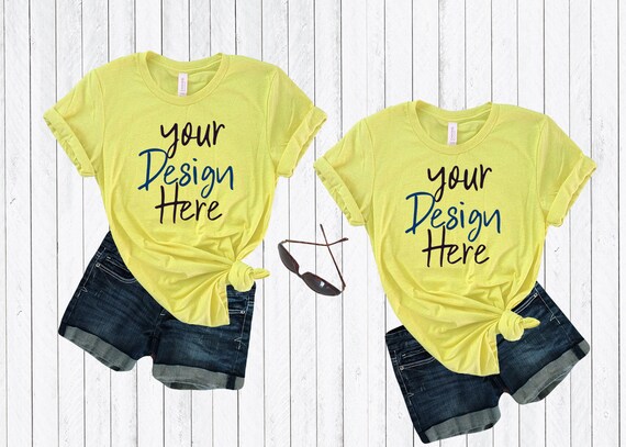 Two Bella  Canvas  3001  Yellow Side