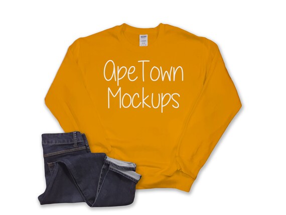 Gildan Sweatshirt Flat Lay Mockup Gold White Background Etsy