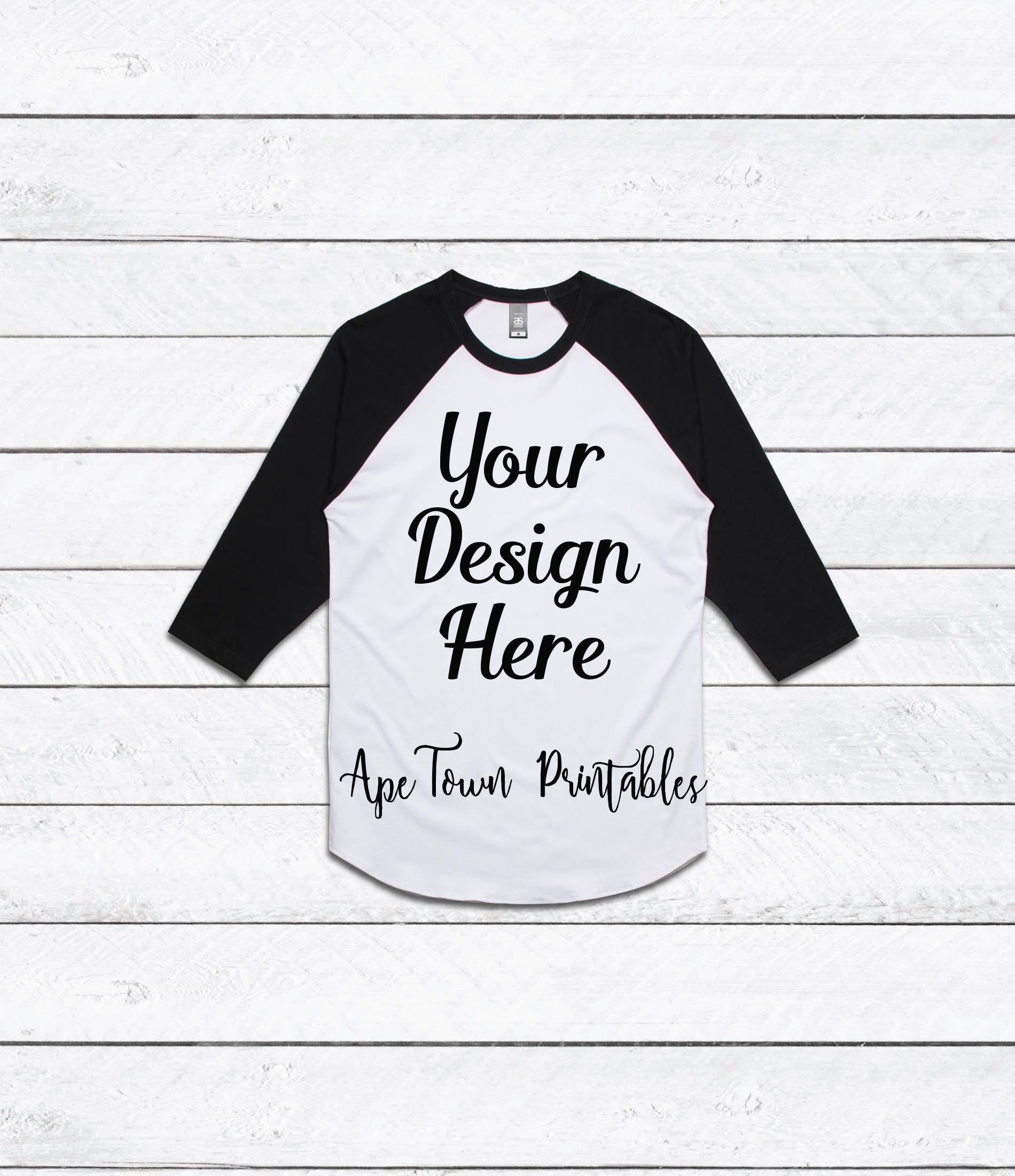 Download Raglan Black White 3/4 Sleeve T-Shirt Flat Lay Mockup | Etsy