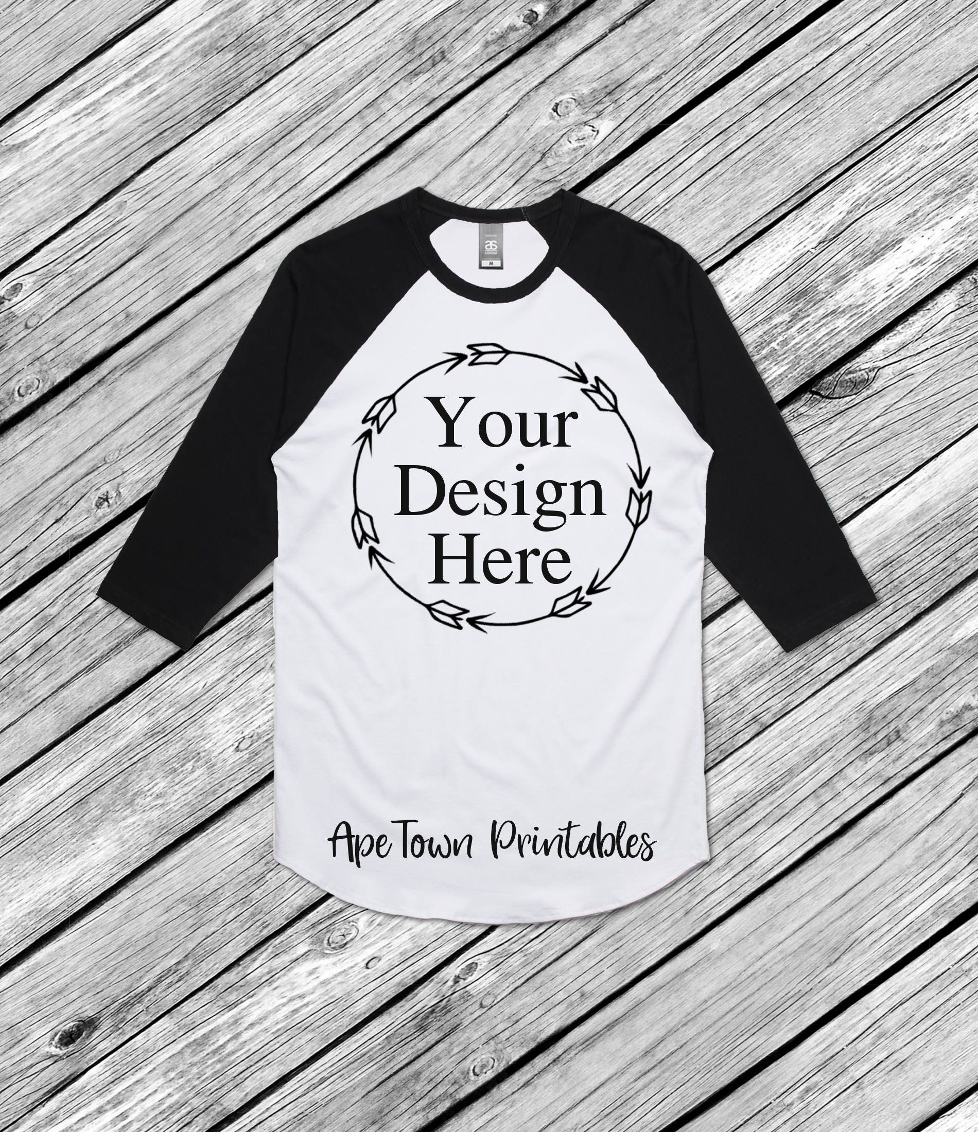 Download Raglan Black White 3/4 Sleeve T-Shirt Flat Lay Mockup | Etsy