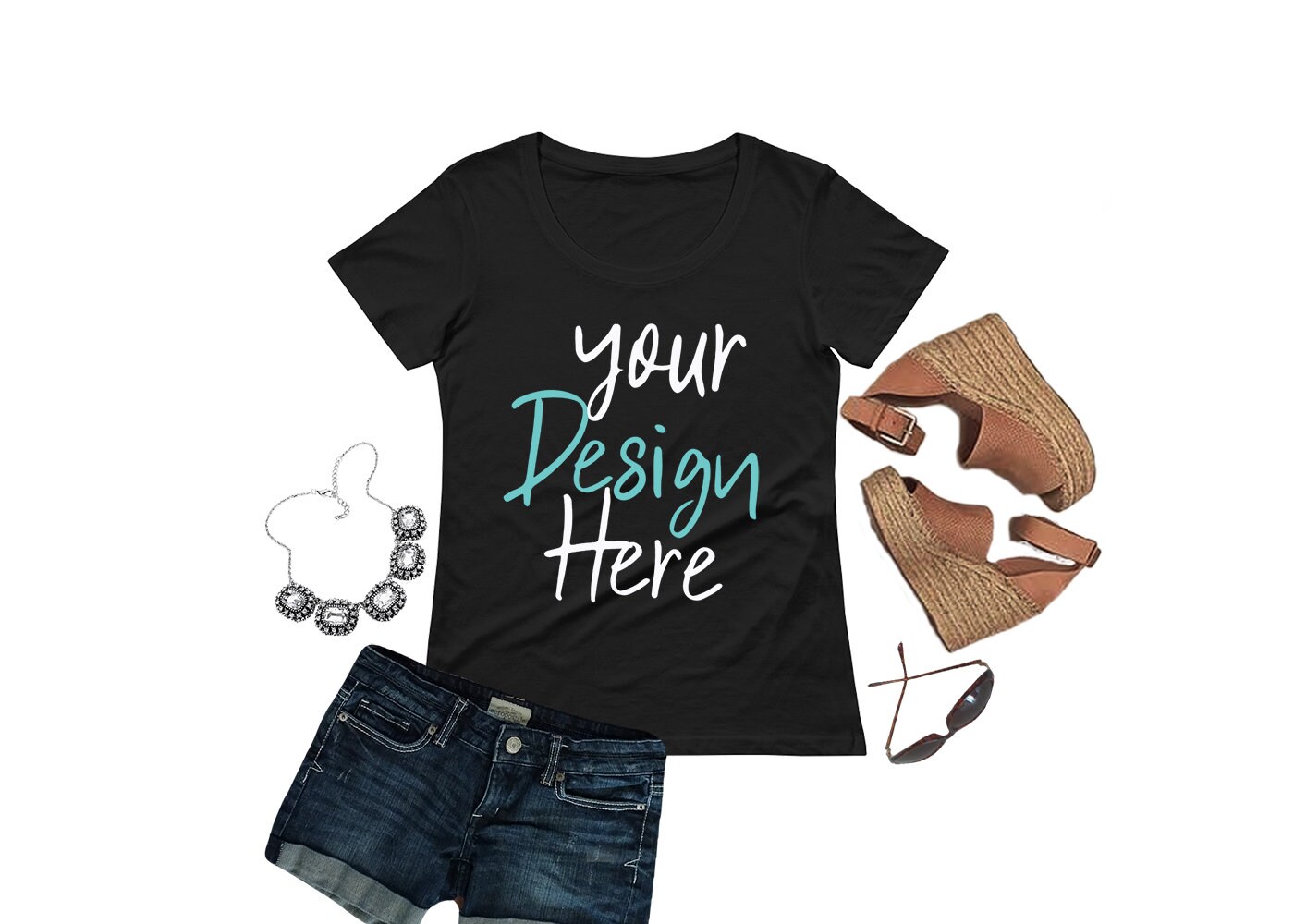 Download Blank Black T-Shirt Flat Lay Mockup Digital Clothing Mock ...