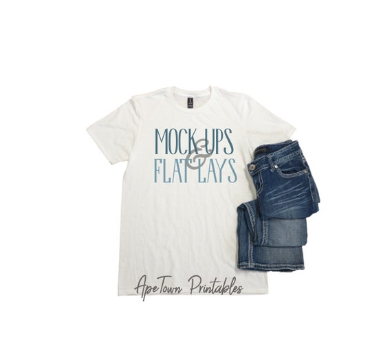 White T Shirt Flat Lay Mock Up Digital Mockup Unisex Etsy