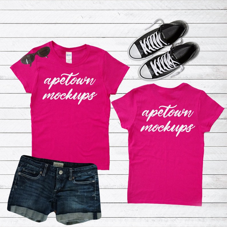 Download Heliconia Hot Pink Blank Shirt Mock Up Front and Back View ...
