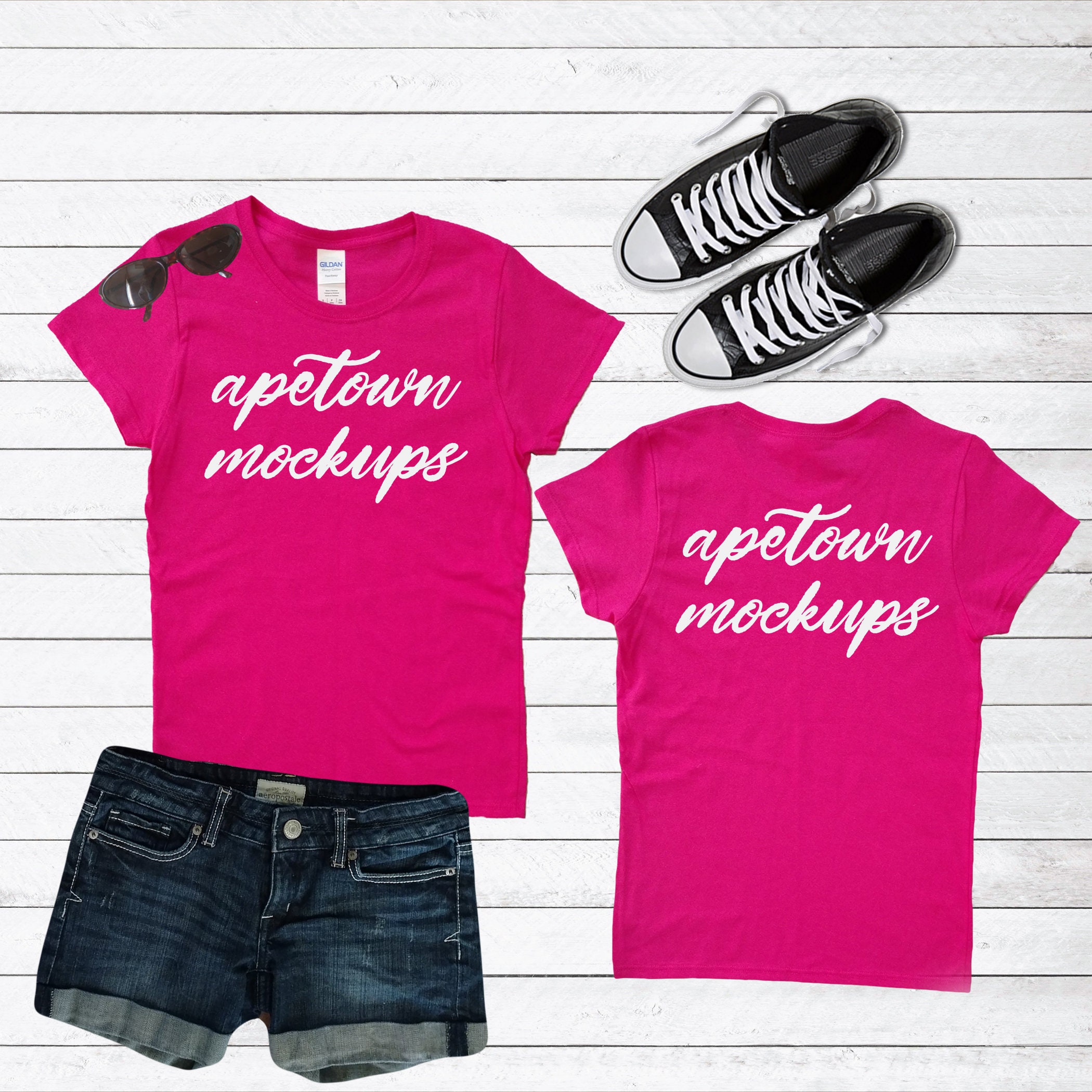 Download Heliconia Hot Pink Blank Shirt Mock Up Front and Back View ...