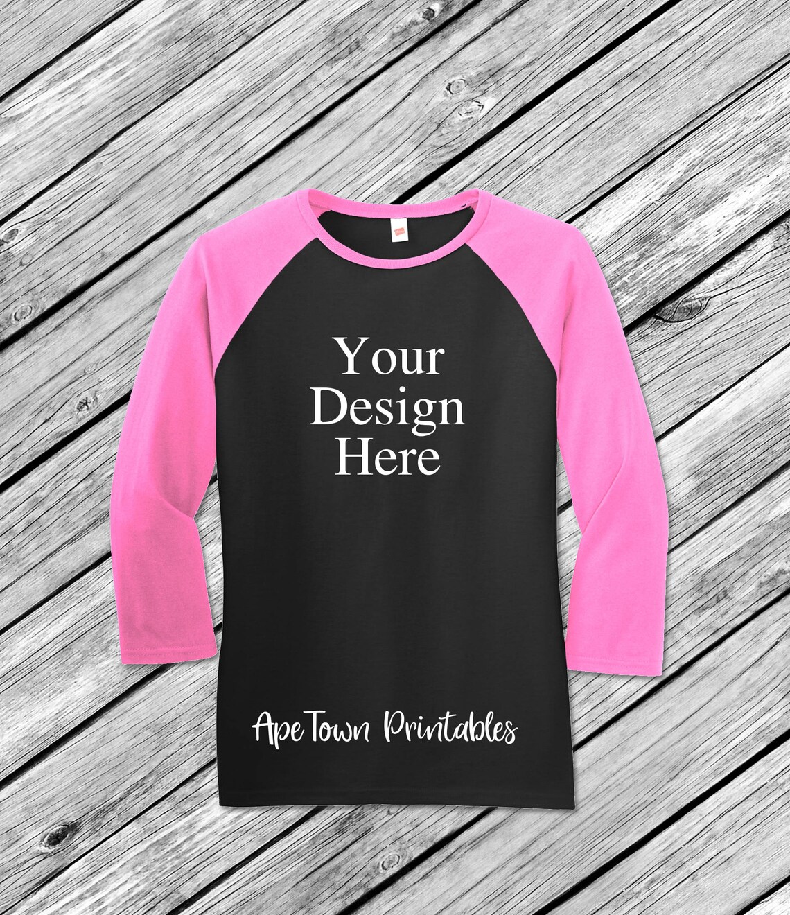Download Raglan Black Pink 3/4 Sleeve T-Shirt Flat Lay Mockup ...