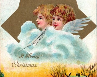 1907 Christmas Angels Postcard: Vintage German Holiday Card with Gold Star