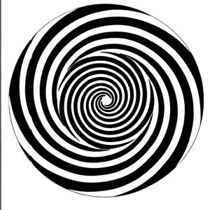 May include: A black and white spiral design on a white background. The image features a hypnotic pattern of concentric circles, creating an optical illusion. The words "TWIST ME" are printed in red at the top of the image.