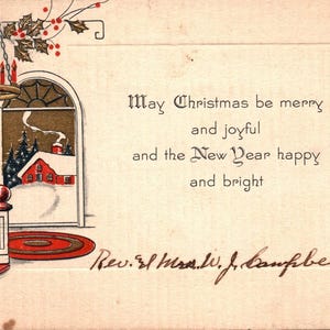 Vintage Postcard Merry & Joyful Christmas Greeting Happy Bright New Year Antique Holiday Collectible Ephemera