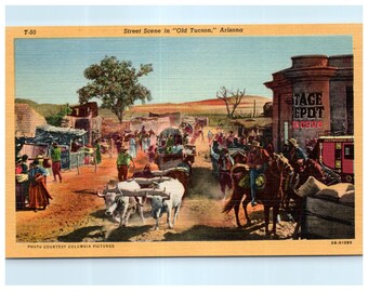 Vintagevykort från Tucson, Arizona: Gatubild från en gammal filminspelningsplats i Tucson