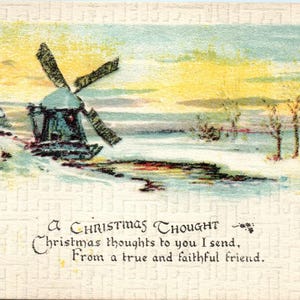Vintage Postcard Christmas Snowy Windmill Scene by M Duijk Antique Holiday Greeting Card