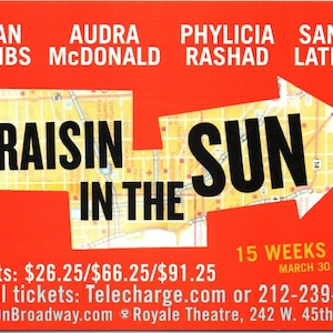 Vintage Eine Rosine in der Sonne Broadway Postkarte w / Sean Combs, Phylicia Rashad, Audra geschnitten Black Theater Sammler Andenken