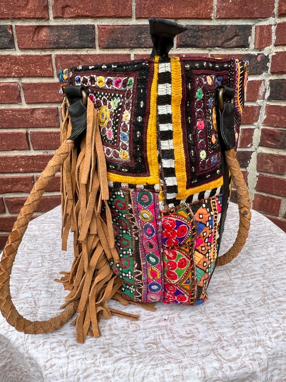 BOHO purse shoulder bag, with tassels, handmade e… - image 2