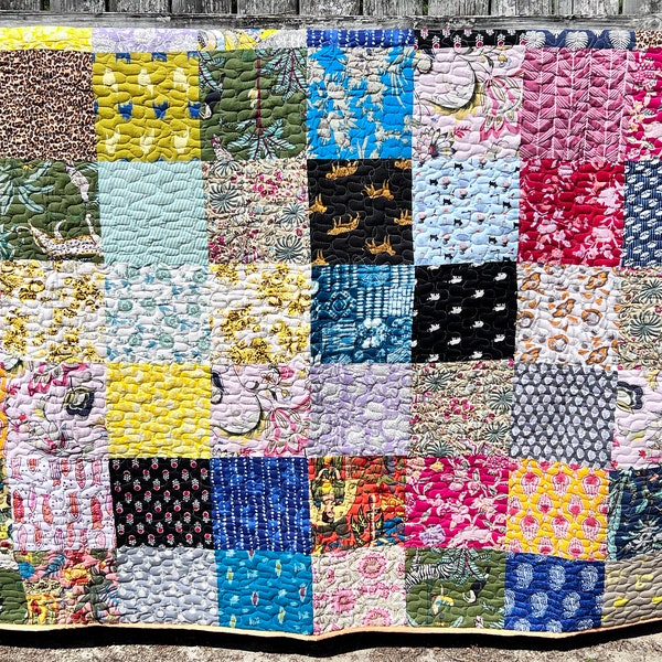 Handmade, cotton patchwork quilt, colorful, size Queen 108" x 90" with cotton batting M182