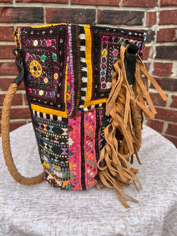 BOHO purse shoulder bag, with tassels, handmade e… - image 4