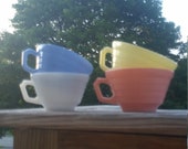 Set of Four Vintage Hazel Atlas Pastel Moderntone Teacups